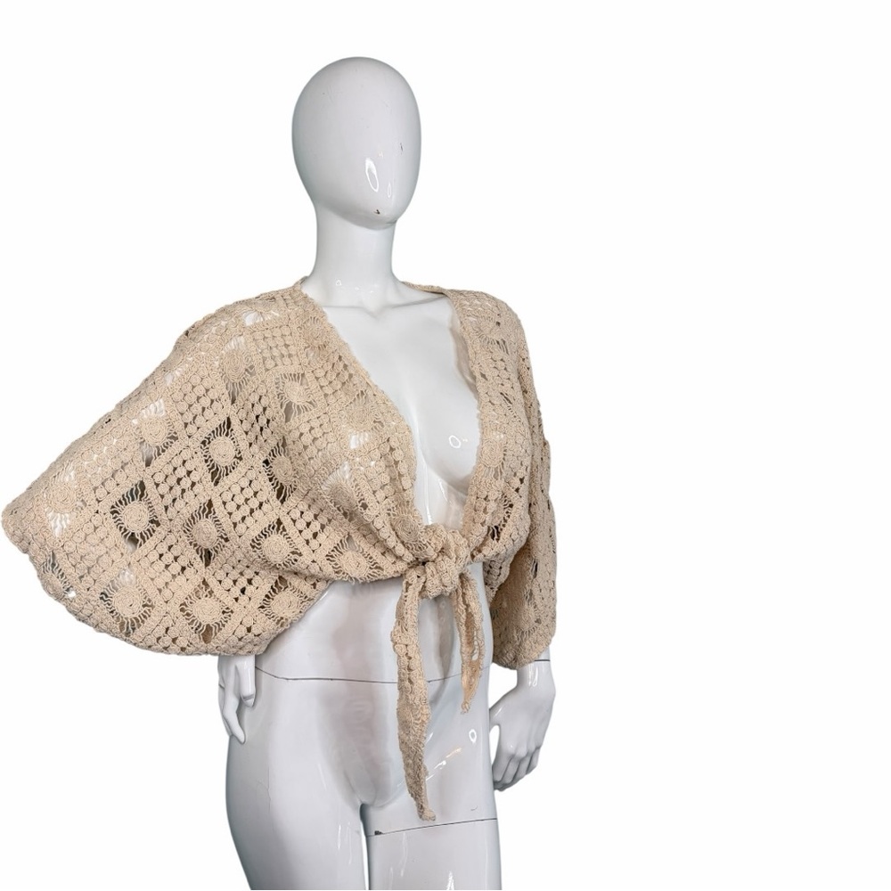 C’ISA Boho Floral sunshine Crochet Tie-Front Crop Shrug Size M Knit Shrug Sz M - Picture 10 of 15